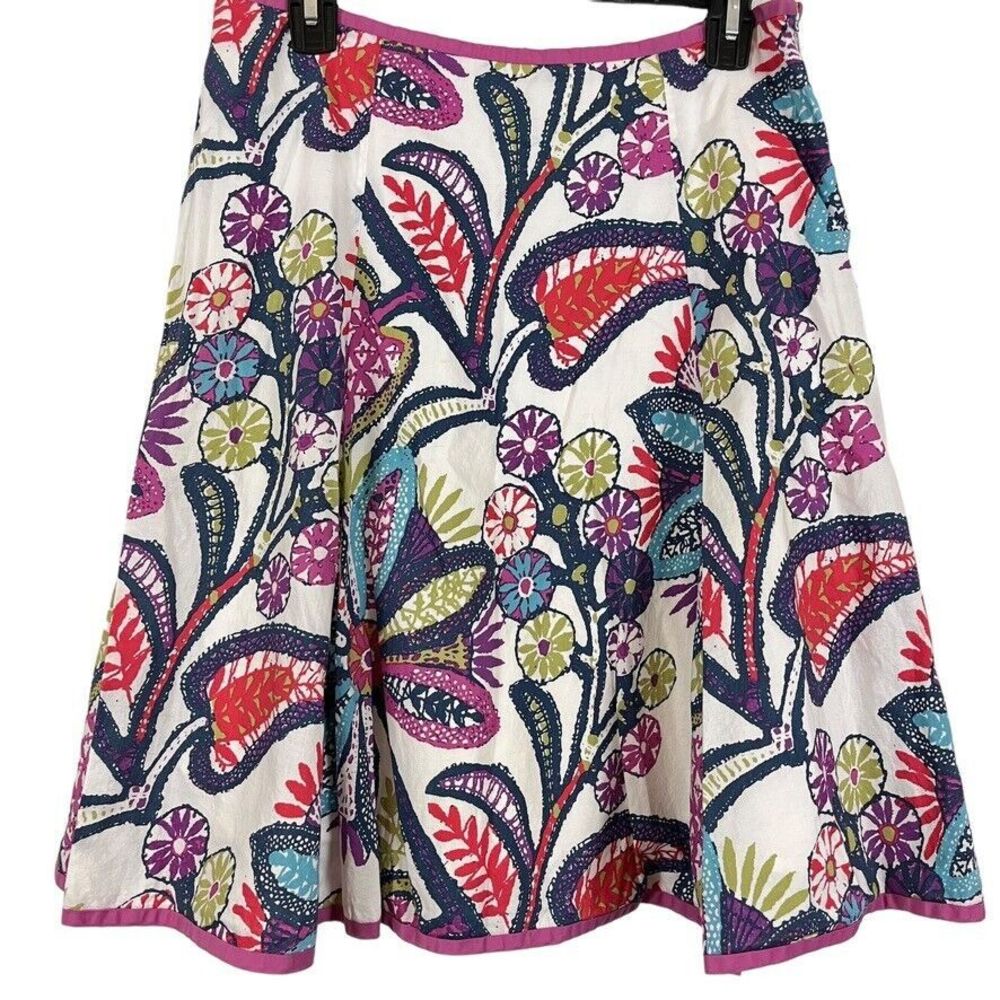 Boden Womens Y2K Side Zip Lined Colorful Floral Print Skirt 100% Cotton sz 12R
